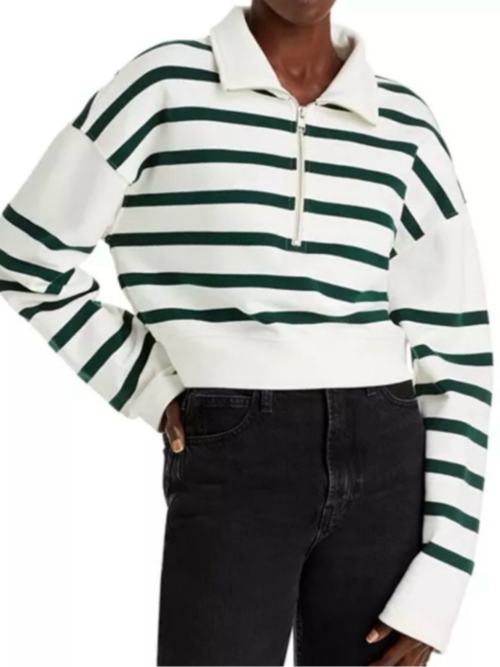 Frame Denim Cropped Half Zip-Front Pullover